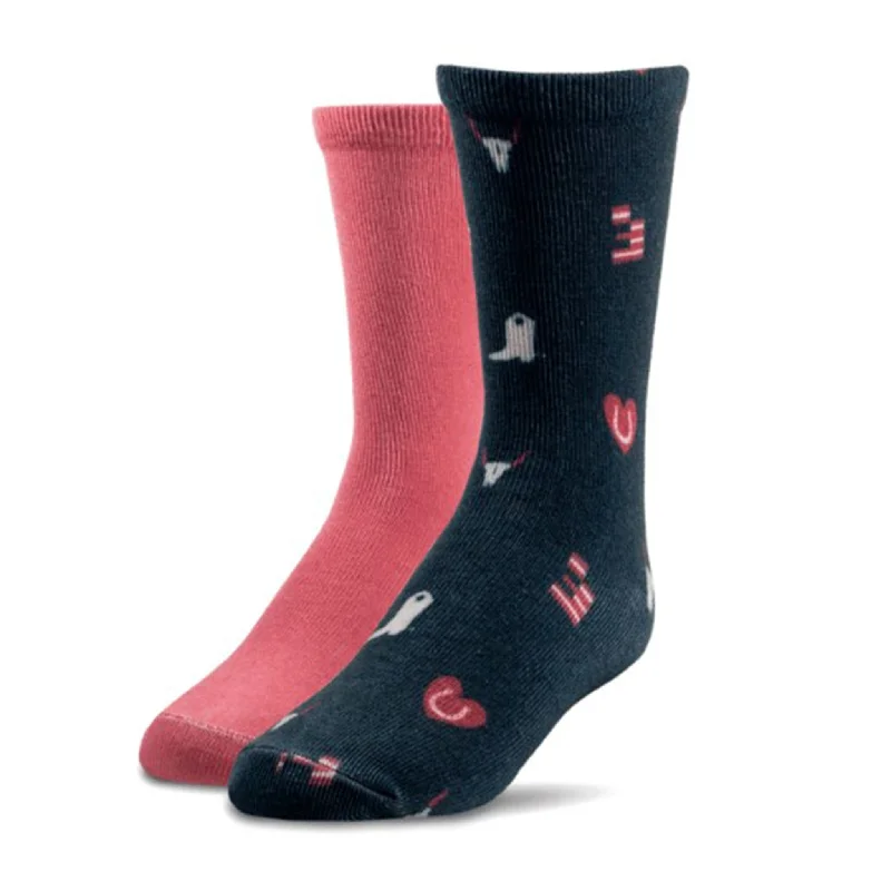 high-quality compression ski socks-  Ariat Kids Pink/Navy 2 Pack Crew Socks