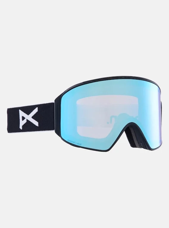 Goggles for adults-Anon M4 Cylindrical Goggles + Bonus Lens + MFI® Face Mask - Low Bridge Fit - BLK/PRCV BLU 2025