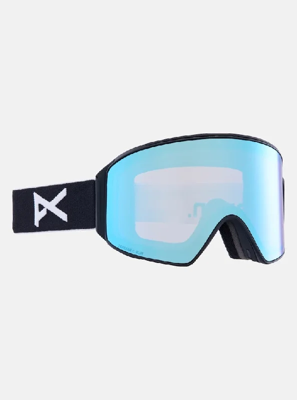 Goggles for running-Anon M4 Cylindrical Goggles + Bonus Lens + MFI® Face Mask - BLACK/PRCV VRBL BLUE- 2025