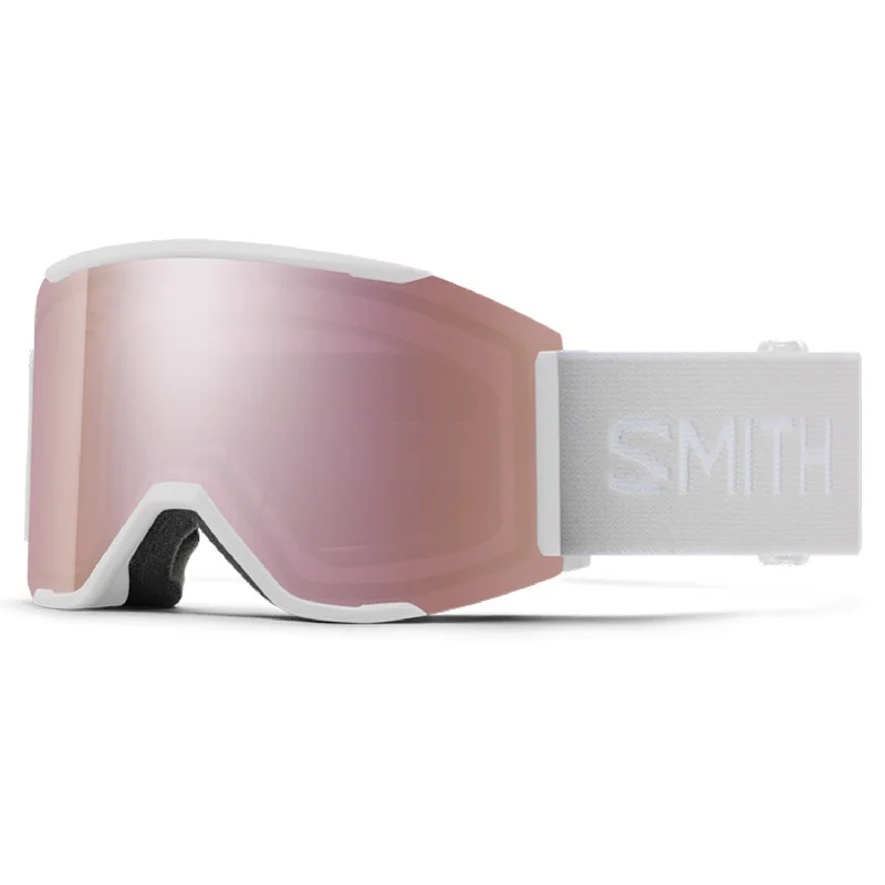 Goggles for portable-Smith Squad Low Bridge Fit Goggles White Vapor/ChromaPop Everyday Rose Gold Mirror + Yellow