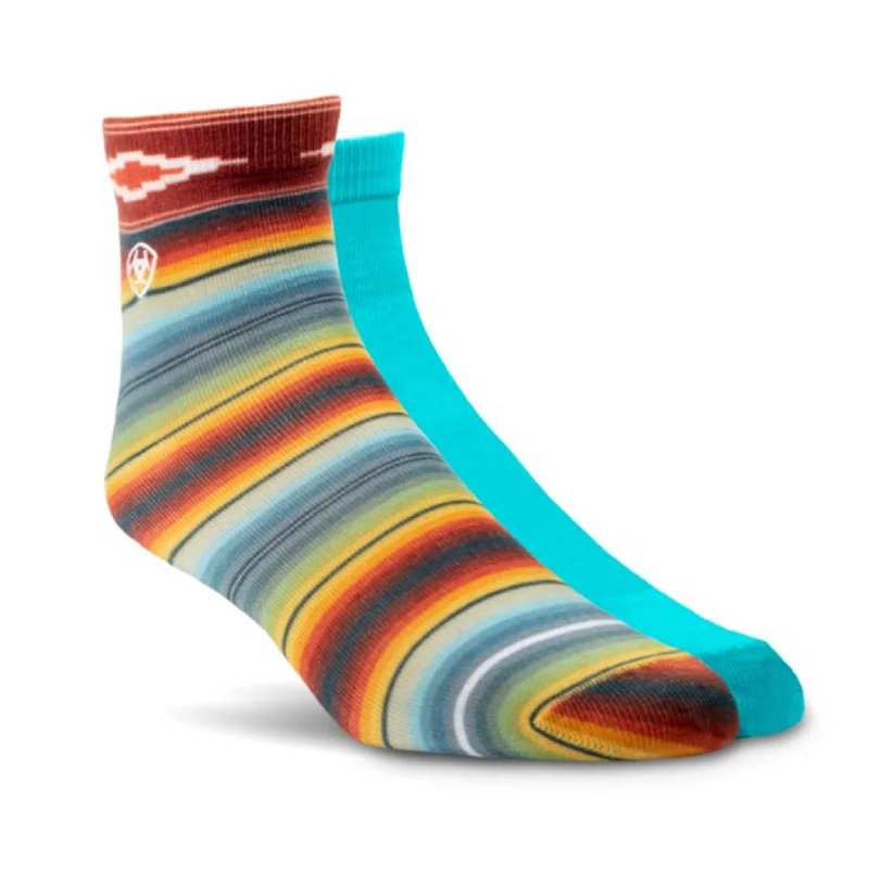 warm merino wool ski socks-  Ariat 2 Pack Serape & Turquoise Ankle Socks