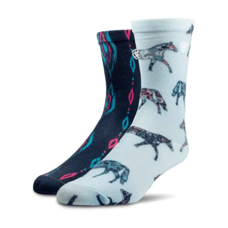 premium ski socks-  Ariat Women's Horse/Aztec Crew Sox 2-Pack