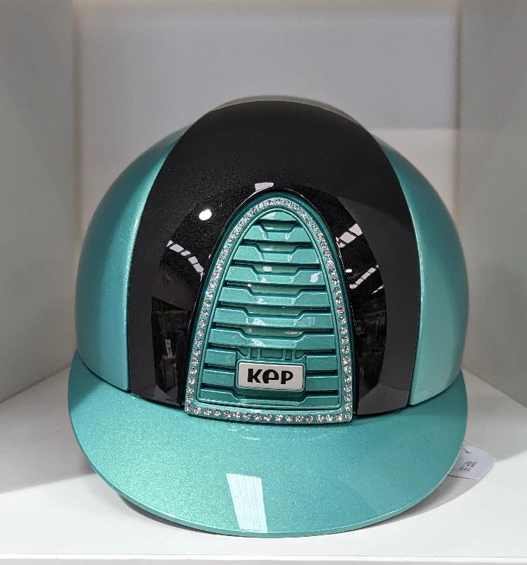 Helmet with Abstract Graphics-Kep Cromo 2.0 Turquoise Green Metal