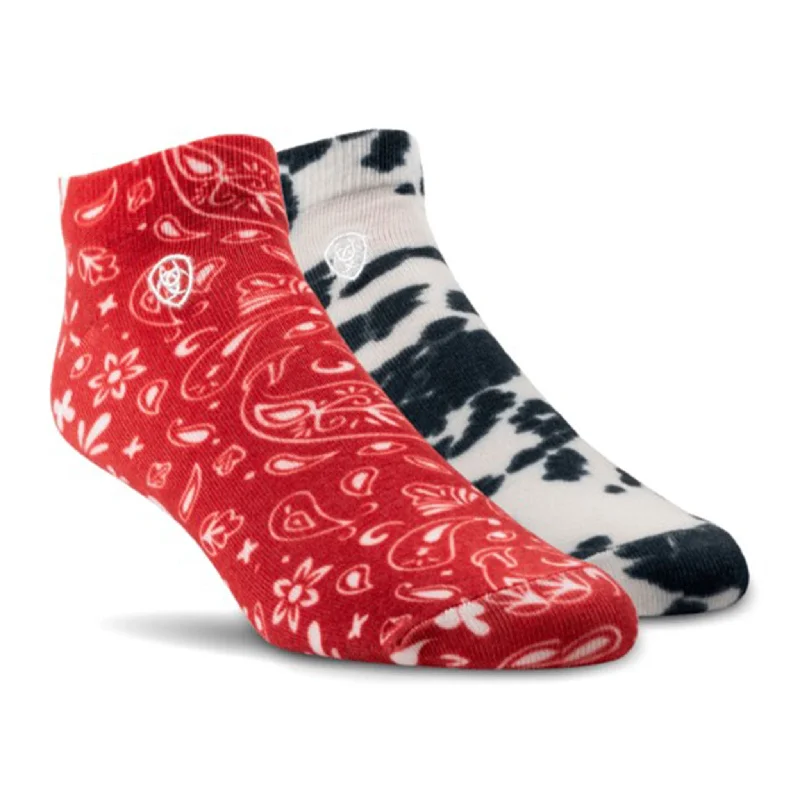 socks for ski boots-  Ariat Women's 2 Pack Bandana/Cow Print Low Socks