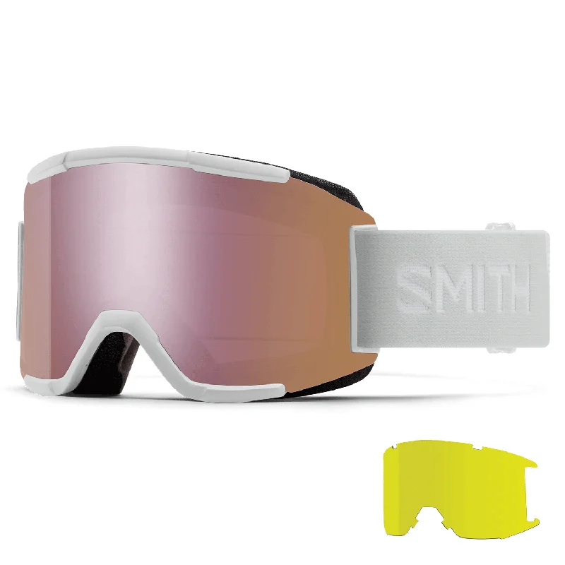 Goggles for support-Smith Squad Goggles White Vapor/ChromaPop Everyday Rose Gold Mirror + Yellow