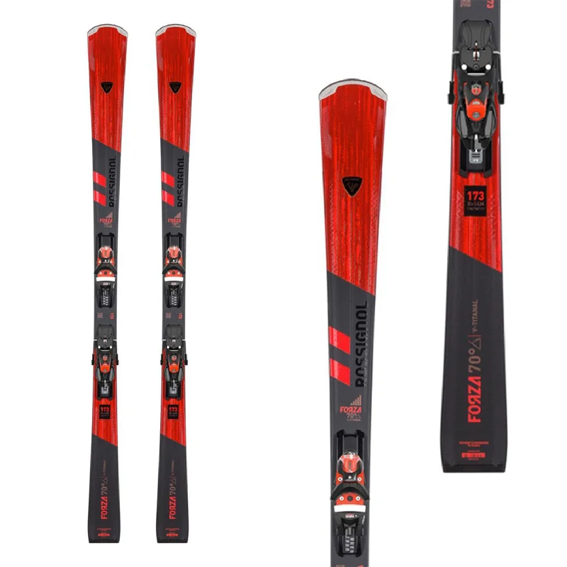 Skis with tangerine hues-Rossignol Forza 70° V-TI Skis w/SPX 14 Konect GW B80 Black/Hot Red Bindings 2025