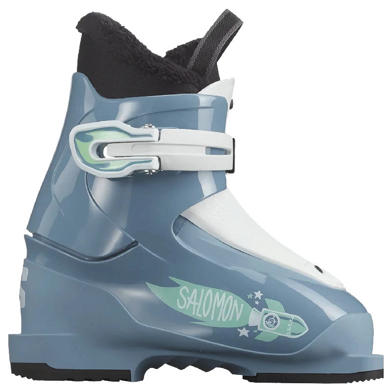 Ski boots for boot width-Salomon Kids T1 Ski Boot 2025 Copen Blue/White/Spearmint