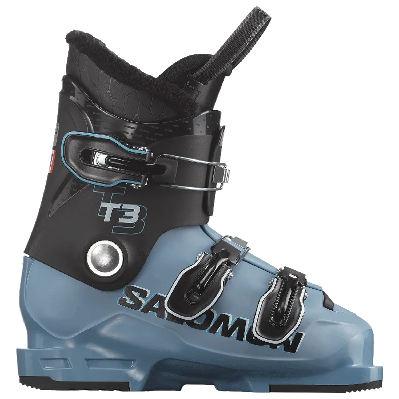 Ski boots for short boots-Salomon Kids T3 RT Ski Boot 2025 Black/Copen Blue/White