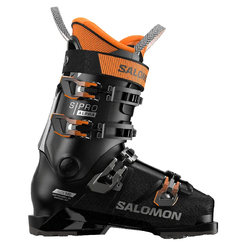 Ski boots for top brands-Salomon Men's S/Pro Alpha 100 Ski Boot 2025 Black/Dark Grey Met/Orange Tiger