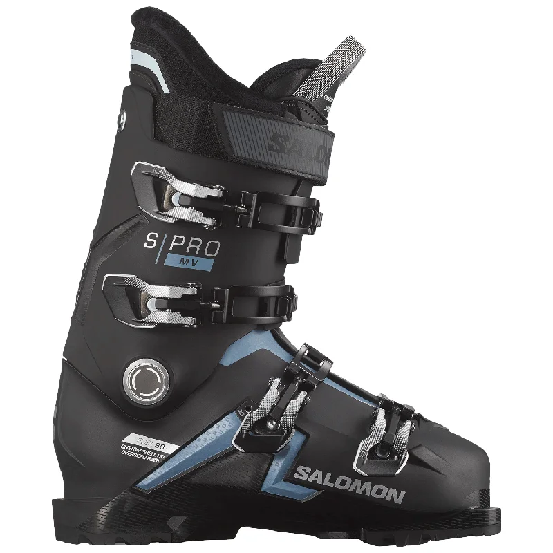 Ski boots for ski rentals-Salomon Men's S/Pro MV 90 CS GW Ski Boot 2024 Black/Copen Blue/Silver Metallic