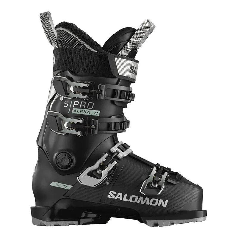 Ski boots for performance fit-Salomon Women's S/Pro Alpha 80 W Ski Boot 2024 Black/White Moss