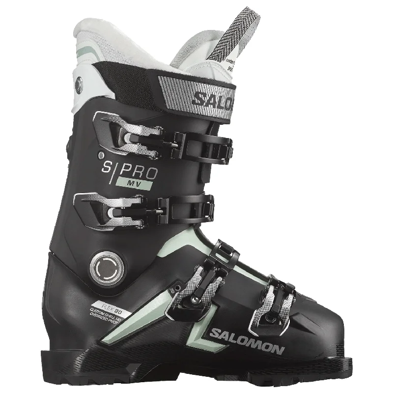 Ski boots for boot sizing-Salomon Women's S/Pro MV 80 W CS GW Ski Boot 2024 Black/White Moss/Silver Metallic