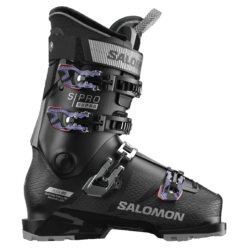 Ski boots for super-G-Salomon Women's S/Pro Supra 80 GW Ski Boot 2025 Black/Silver Met/Sweet Lavender