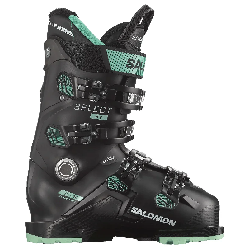 Ski boots for wide width-Salomon Women's Select HV 80 GW Ski Boot 2025 Black/Spearmint/Beluga