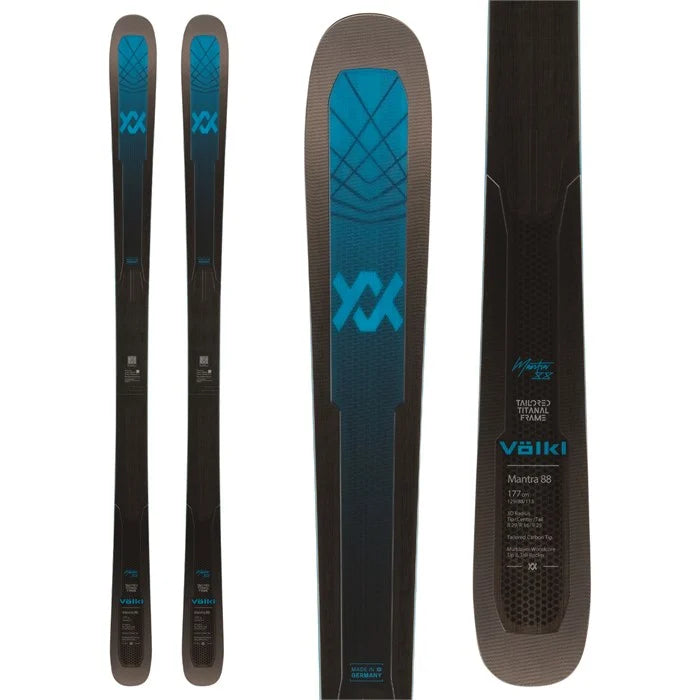 Skis with emerald accents-Volkl Mantra 88 W/Marker Griffon 13 Bindings - 2025